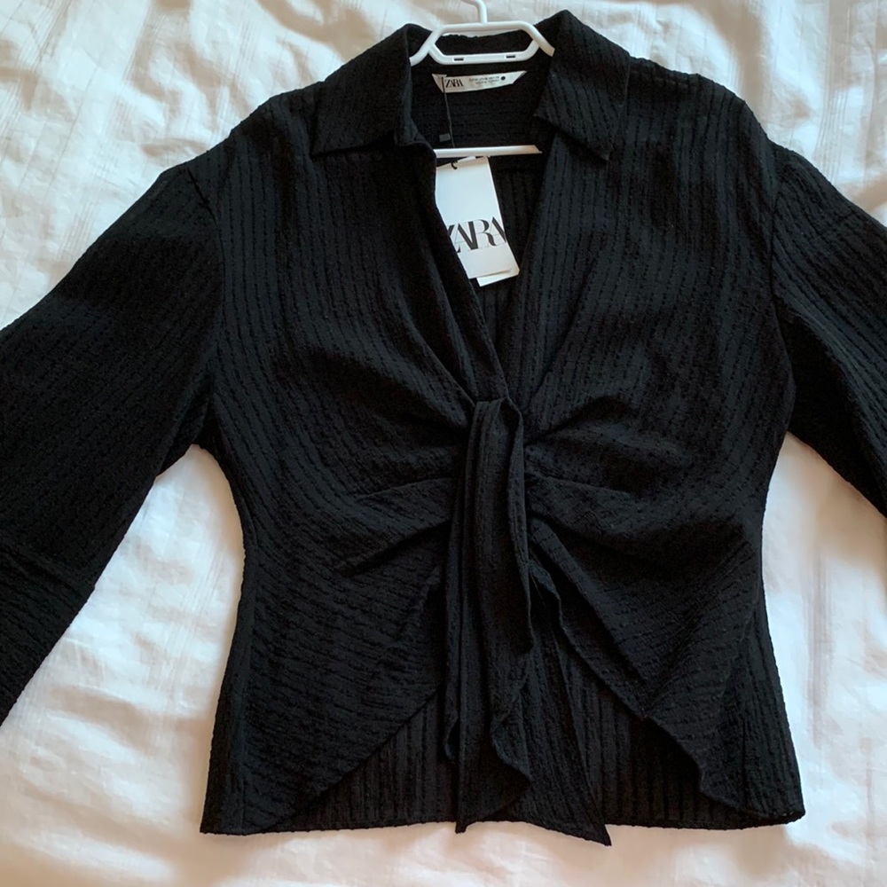 Zara black button up top